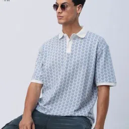 The Souled Store Blue Relaxed Fit Printed Polo T-Shirt-picture-25