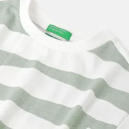 United Colors of Benetton Kids Green Cotton Striped Tshirt image 3