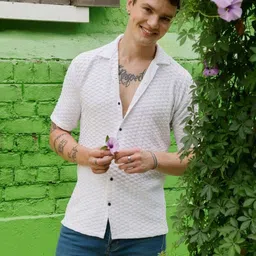 RAHI TRENDZ Premium Fit Geometric Textured Spread Collar Casual Shirt image 4