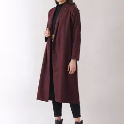 Jaypore Red Maroon Wool Cotton Open Front Shrug image 3