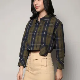 Campus Sutra Green Cotton Regular Fit Checked Shirt image 3