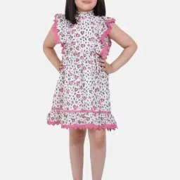 One Friday Kids White & Pink Printed Regular Fit Dress-picture-28