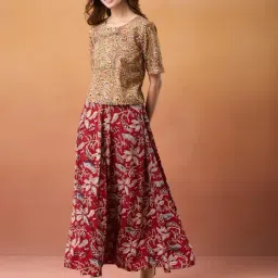 Fabindia Olive Cotton Kalamkari Printed Short Top image 5