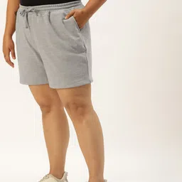 Rute Women Grey Melange Solid Pure Cotton Plus Size Shorts image 5