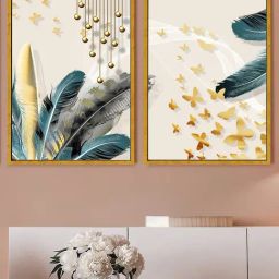 Art Street Blue Canvas Feather & Butterfly Canvas Prints Wall Art - Set of 2-picture-39