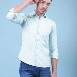 Crimsoune Club Blue Cotton Slim Fit Checks Casual Shirt-image-79
