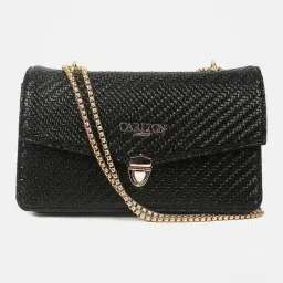Carlton London Black Textured Medium Sling Handbag-picture-31