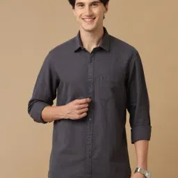 CAVALLO by Linen Club Dark Grey Contemporary Fit Shirt-picture-28