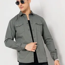 celio Celio* Grey Cotton Regular Fit Shirts-picture-43
