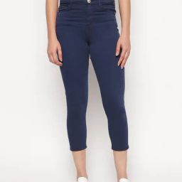 Guess Blue Solid Super Stretch Sunny Satin Capri Jeans-picture-35