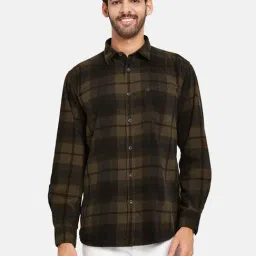 METTLE Brown Cotton Regular Fit Checks Shirt-image-1