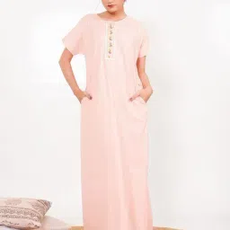 The Kaftan Company Peach Regular Fit Solid Nightdress-image-11