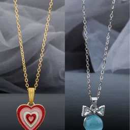 Birado Jewellery Set Of 2 Stainless Steel Gold-Plated Heart Shaped Pendants With Chains-picture-29