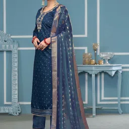 KALINI Unstitched Blue Dress Material image 1