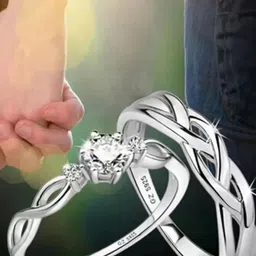 MEENAZ Silver-Plated American Diamond-Studded Couple Rings image 5