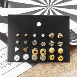 TheVineGirl Gold Plated Geometric Studded Earrings-picture-33