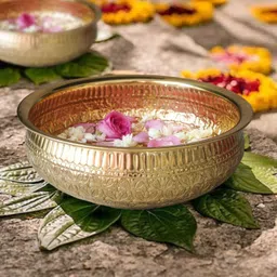 BEHOMA Classic Chitai Design Urli Bowl for Home Decor, Brass Embossed Urli-image-18