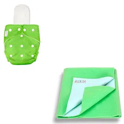 AEREX Reusable Baby Cloth Diapers for 6 Months to 3 Years with White Insert Pad & Anti-Piling Fleece Extra Absorbent Instant Baby Dry Sheet Leak Proof Washable Diaper Baby Bed Protector 50x70cm (Green) image 1
