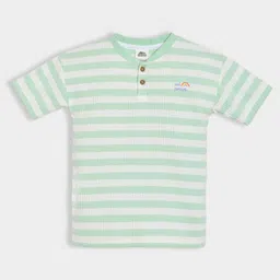 Mi Arcus Cotton Elastane Half Sleeves Striped Tee - Green-image-55