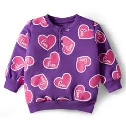 Doodle Poodle 100% Cotton Knit Light Weight Full Sleeves Sweatshirt With Heart Print - Purple-picture-14
