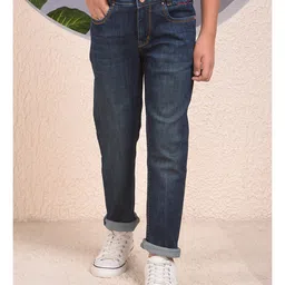 CRIMSOUNE CLUB Cotton Denim Solid Jeans - Blue-image-13
