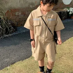 StyleCast x Revolte Boys Shirt Collar Cotton Capri Jumpsuit-image-63