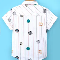 Dew Drops Poplin Knit Half Sleeves Printed Shirt - White image 2