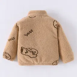 Kookie Kids Full Sleeves Front Open Fur Jacket with Bear Design - Brown image 2