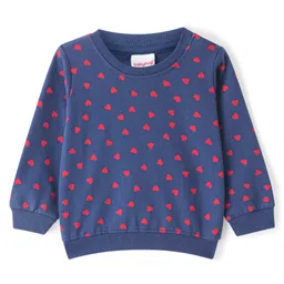 Babyhug Cotton Knit Full Sleeves Sweatshirts With Text & Hearts Print Pack of 2 - & Red Blue image 2