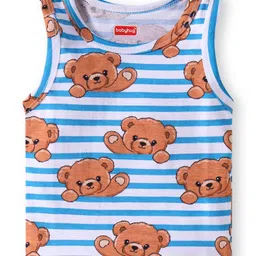 Babyhug 100% Cotton Knit Sleeveless Sandos with Bear & Stars Print Pack of 3 - Red Light Green & Blue image 2