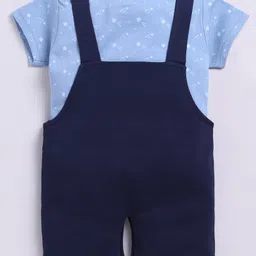 TOONYPORT Cotton Knit Space Theme Printed Dungaree & Half Sleeves Tee Set - Navy Blue image 3