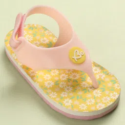 Babyoye Velcro Closure Flip Flops with Floral Print - Yellow image 3