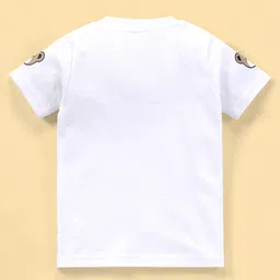 Mark & Mia Interlock Knit Half Sleeves Inner Tee & Dungaree with Bear Print & Patch Detailing - Light Blue & White image 3