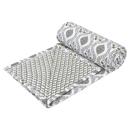 Trance Home Linen Cotton Reversible Dohar Single Bed Size Blanket - Jaal Green image 3