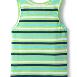 Babyhug 100% Cotton Sleeveless Sando & Shorts Set With Stripes - Green & Navy Blue image 3