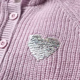 Babyhug Knit Full Raglan Sleeves Hooded Front Open Sweater with Sequin Detailing - Lavender image 3