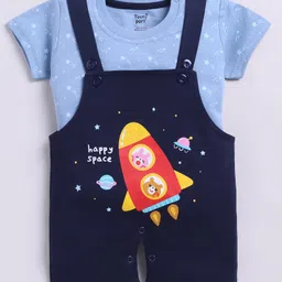 TOONYPORT Cotton Knit Space Theme Printed Dungaree & Half Sleeves Tee Set - Navy Blue image 4