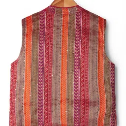 Babyhug Woven Full Sleeves Kurta Pyjama Set With Brocade Jacket - Mustard image 3