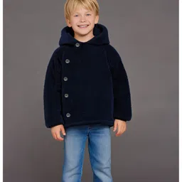 Cherry Crumble By Nitt Hyman Knit Full Sleeves Solid Heavy Winter Hooded Sweatshirt - Navy Blue image 4