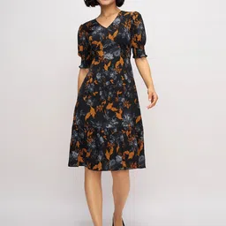 DressBerry Women Floral Printed V-Neck Fit & Flare Dress-picture-37