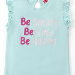 Babyhug Cotton Knit Frill Sleeves Top with Text Print Pack of 3 - Pink & Blue image 4