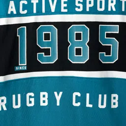 Taeko Single Jersey Knit Full Sleeves T-Shirt with Sport Theme Text Print - Teal Blue image 4