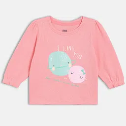 MINI KLUB Cotton Knit Pack Of 2 Full Sleeves Planets & Clouds Printed Tops - Yellow & Pink image 5