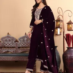 Varanga Purple Embroidered Kurta & Pant Set With Dupatta image 3
