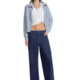 Guess Jeans G12 Navy Blue Pleated Mid Rise Extra Wide Leg Fit Denim image 4