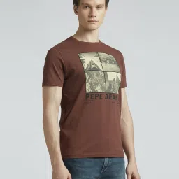 Pepe Jeans Brown Cotton Slim Fit Printed T-Shirt image 3