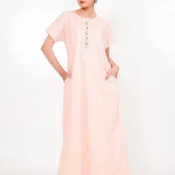 The Kaftan Company Peach Regular Fit Solid Nightdress image 3