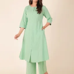 Aramya Green Linen A Line Kurta image 3
