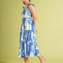 Globus White & Blue Floral Print Midi Dress image 3