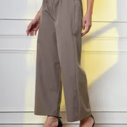 FITHUB Light Grey Straight Fit High Rise Trousers image 3